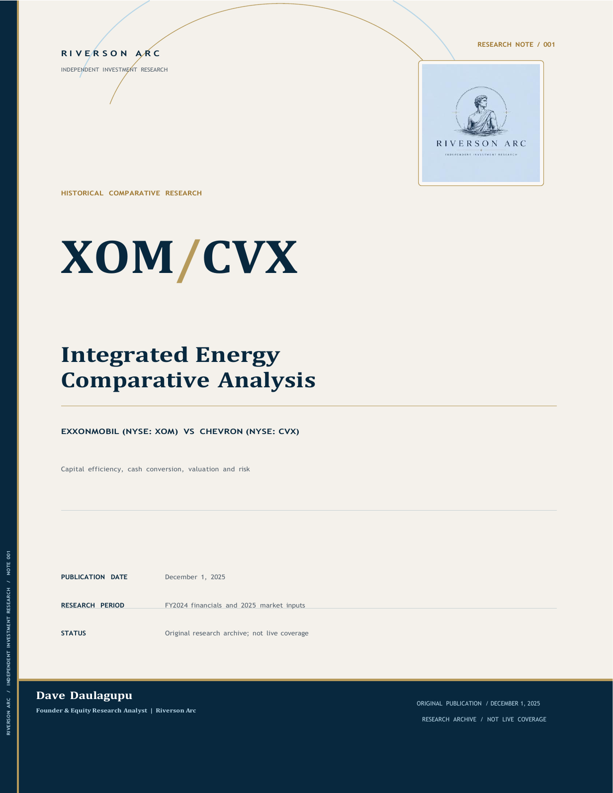 Cover of the XOM versus CVX comparative research note